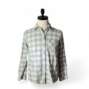 Vineyard Vines Women's Gray White Buffalo Plaid Button‎ Down Long Sleeve Shirt